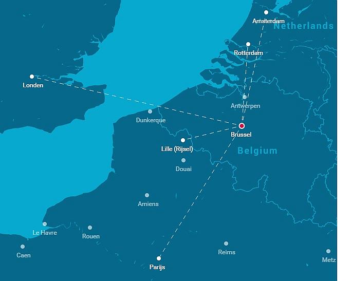kaart OUIBUS verbindingen vanuit Brussel